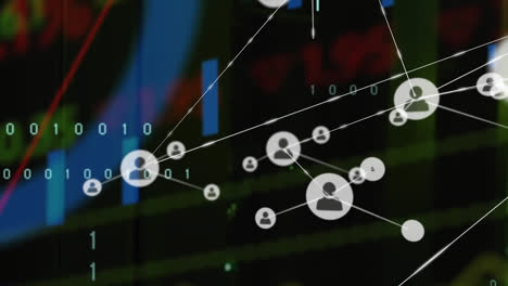 Animación-Del-Procesamiento-De-Datos-Financieros-A-Través-De-Una-Red-De-Conexiones-Con-íconos