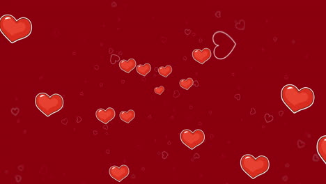 Animación-De-Iconos-De-Corazones-Rojos-Moviéndose-Sobre-Fondo-Rojo