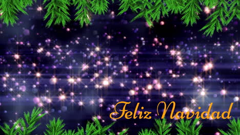 Animation-of-feliz-navidad-text-against-red-sparks-of-light-floating-against-purple-background