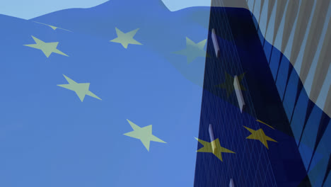 Animation-of-european-union-flag-over-office-buildings