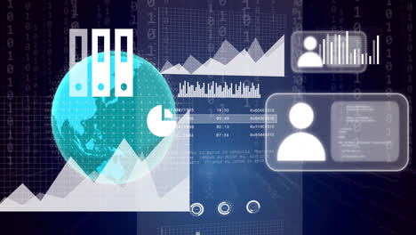 Animation-of-globe,-icons-and-data-processing