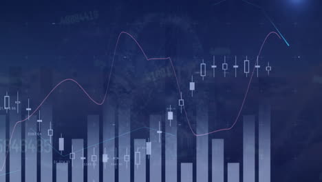 Animación-Del-Procesamiento-De-Datos-Estadísticos-Y-El-Icono-De-Candado-De-Seguridad-Sobre-Fondo-Azul