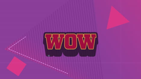 Animation-Von-Wow-Text-Auf-Retro-Sprechblase-Vor-Abstrakten-Formen-Auf-Violettem-Hintergrund