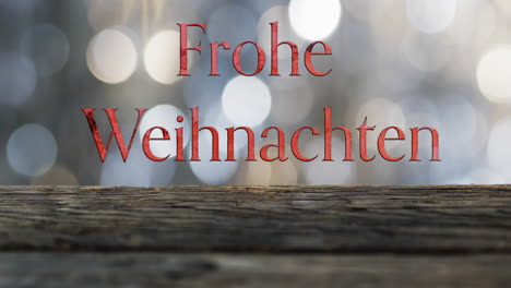 Animation-Of-Frohe-Weihnachten-Text-Over-White-Spots-Of-Light-Background