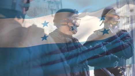 Animation-of-flag-of-honduras-over-diverse-male-soldiers