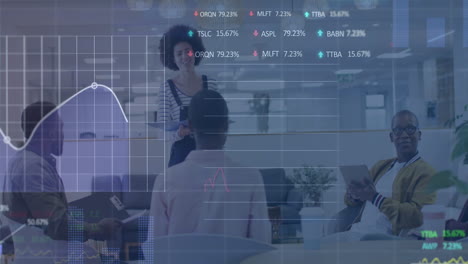 Animación-Del-Procesamiento-De-Datos-Del-Mercado-De-Valores-Sobre-Diversos-Colegas-Discutiendo-Juntos-En-La-Oficina