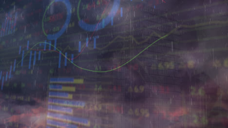 Animation-Von-Diagrammen-Und-Handelstafeln-Bei-Regen-Vor-Bewölktem-Himmel