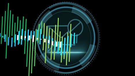 Animation-Der-Datenverarbeitung-Vor-Einem-Cybersicherheits-Textbanner-Und-Einem-Nachrichtensymbol-Auf-Einem-Runden-Scanner