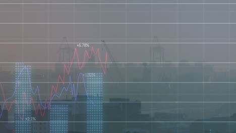 Animación-Del-Procesamiento-De-Datos-Financieros-Sobre-El-Paisaje-Urbano