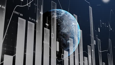 Animation-of-multiple-graphs-with-changing-numbers-over-rotating-globe-against-space