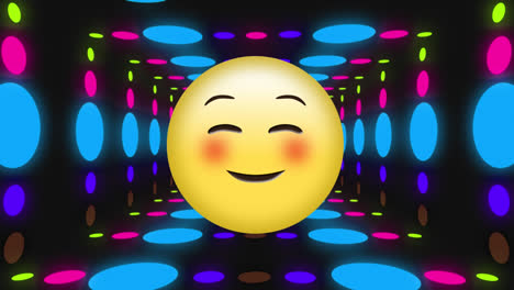 Animation-of-smiling-emoji-icon-over-neon-tunnel