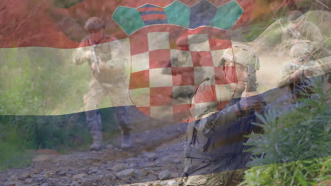 Animation-of-flag-of-croatia-over-diverse-male-soldiers