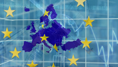 Animación-Del-Procesamiento-De-Datos-Financieros-Sobre-La-Bandera-Ue