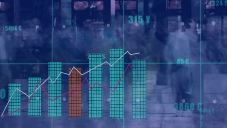 Animation-of-statistical-data-processing-against-time-lapse-of-people-walking-on-the-street