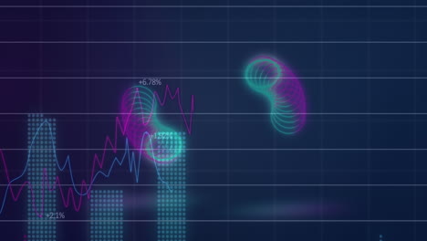 Animation-of-neon-spiral-shapes-in-seamless-pattern-against-statistical-data-processing