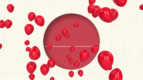 Animación-De-Globos-Rojos-Sobre-Un-Círculo-De-Corte-En-Movimiento-Contra-Un-Fondo-Abstracto.