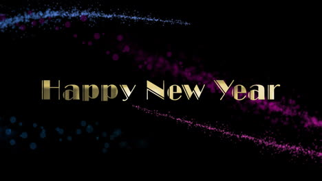 Animation-of-happy-new-year-text-over-glowing-lights-on-black-background