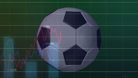 Animación-De-Múltiples-Gráficos-Con-Números-Y-Pelota-De-Fútbol-Girando-Sobre-Fondo-Abstracto