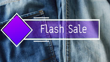 Animation-Eines-Flash-Sale-Textes-Auf-Violettem-Hintergrund-über-Jeanshosen