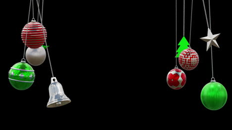 Animation-of-christmas-baubles-on-black-background