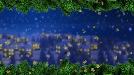 Animación-De-Ramas-De-Abeto-Navideño-Sobre-Estrellas-Cayendo-Sobre-Fondo-Azul