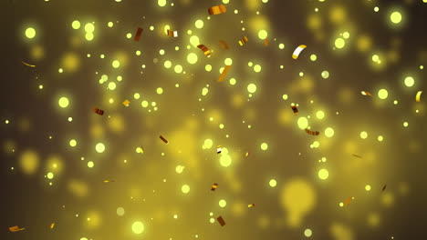 Animación-De-Confeti-Dorado-Cayendo-Sobre-Focos-Sobre-Fondo-Amarillo