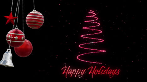 Animation-of-christmas-baubles-decorations-over-christmas-tree-on-black-background