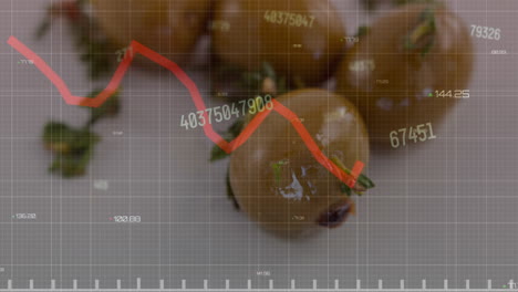 Animación-Del-Gráfico-De-Líneas-Rojas-Que-Representa-Pérdidas-Y-Números-Que-Se-Mueven-Sobre-Vegetales