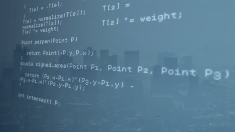 Animación-Del-Lenguaje-Informático-En-La-Pantalla-Moviéndose-Contra-Edificios-Modernos