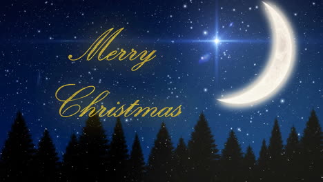 Animation-of-merry-christmas-text-over-crescent-moon-in-winter-scenery-background