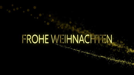 Animation-of-frohe-weihnachten-text-over-glowing-lights-on-black-background