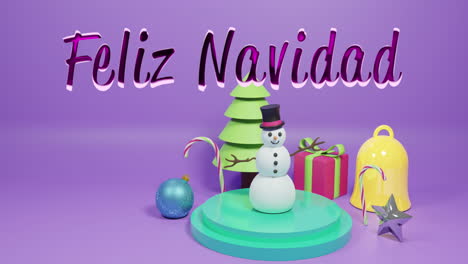 Animación-Del-Texto-Feliz-Navidad-Y-Adornos-Navideños-Sobre-Fondo-Morado