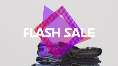 Animation-Des-Flash-Sale-Textes-über-Jeanshosen-Auf-Weißem-Hintergrund