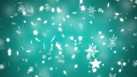 Animation-of-snow-falling-on-green-background