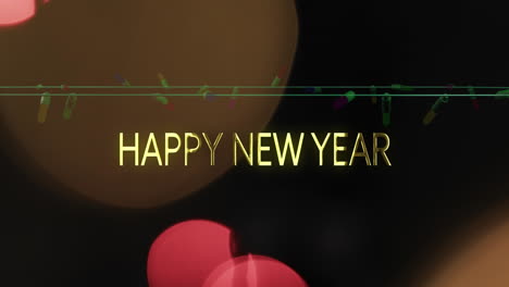 Animation-of-happy-new-year-text-and-fairy-lights-on-black-background