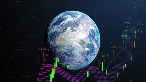 Animation-of-multiple-graphs-with-changing-numbers-and-globe-against-black-background