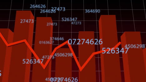 Animation-Sich-ändernder-Zahlen-Mit-Diagrammen-Auf-Einem-Gittermuster-Auf-Schwarzem-Hintergrund