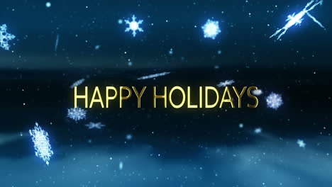 Animation-of-hapy-holidays-text-over-snow-falling-on-blue-background