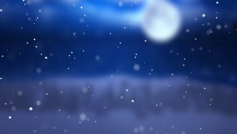 Animación-De-Nieve-Cayendo-Sobre-Un-Paisaje-Invernal-Navideño-Con-Fondo-De-Luna-Llena