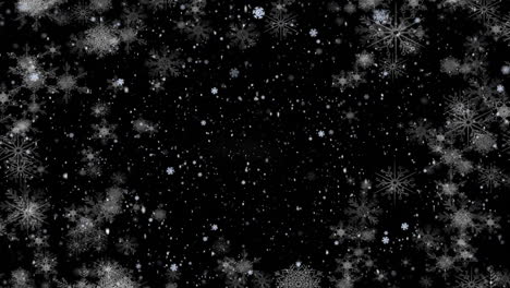 Animation-Von-Fallendem-Schnee-In-Der-Weihnachtlichen-Winterlandschaft-Auf-Schwarzem-Hintergrund