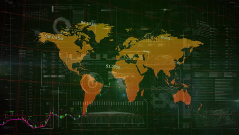 Animación-Del-Procesamiento-De-Datos-Financieros-Sobre-El-Mapa-Mundial