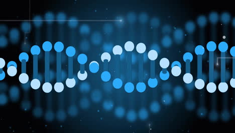 Animation-of-dna-strands-over-light-trails-on-black-background