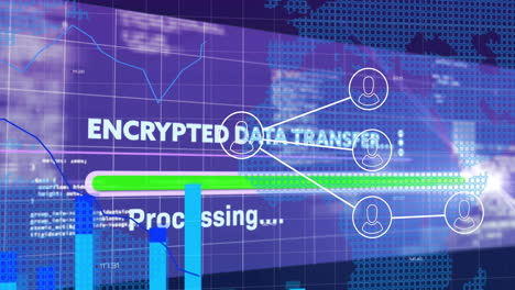 Animación-De-La-Red-De-Conexiones-Y-Procesamiento-De-Datos-Sobre-El-Mapa-Mundial-Sobre-Fondo-Azul