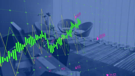 Animation-Der-Verarbeitung-Finanzieller-Daten-über-Stühlen-In-Einem-Leeren-Büro