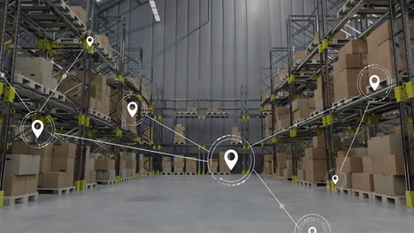 Animation-of-network-of-connections-with-icons-over-warehouse