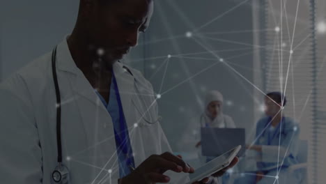 Animation-of-network-of-connections-over-diverse-doctors-using-tablet