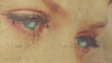 Animation-Der-Mathematischen-Datenverarbeitung-über-Dem-Gesicht-Einer-Kaukasischen-Frau