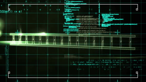 Animation-of-dna-strand,-data-processing-over-black-background