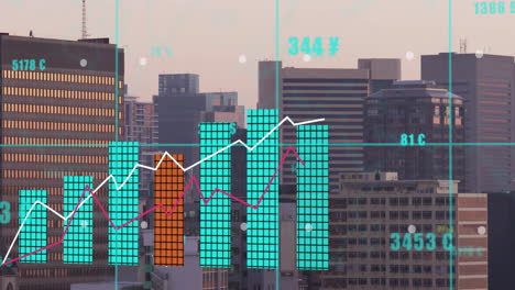 Animation-Von-Diagrammen-Und-Datenverarbeitung-über-Stadtlandschaft