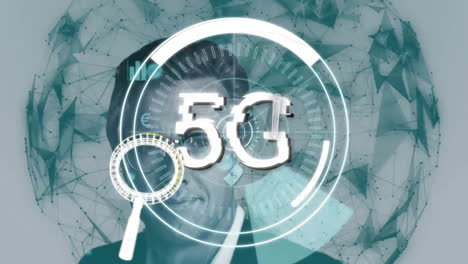 Animation-Von-5G-Text-,-Scanner--Und-Designtools-über-Kaukasischen-Geschäftsmann-Und-Globales-Netzwerk